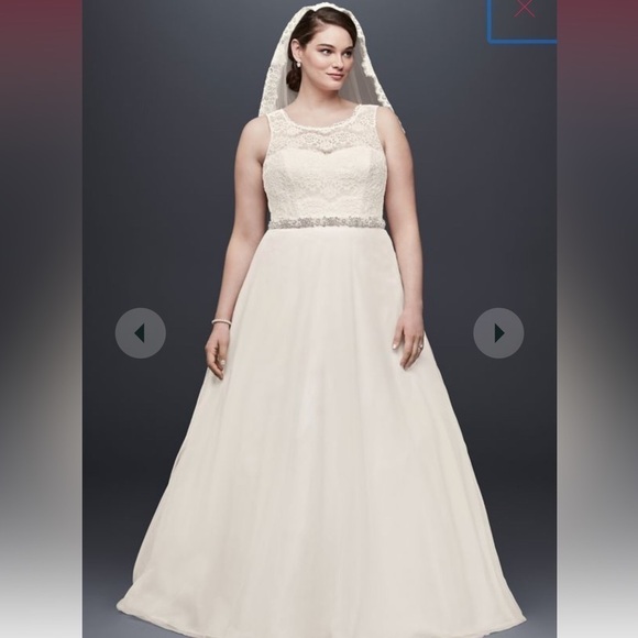 David’s Bridal Illusion Lace Tank Wedding Dress With Tulle Skirt 18w 9wg3711 - Picture 10 of 12